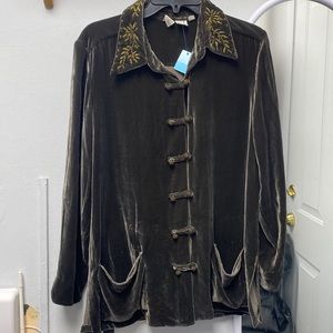 GW Gray Velvet Button Up Top